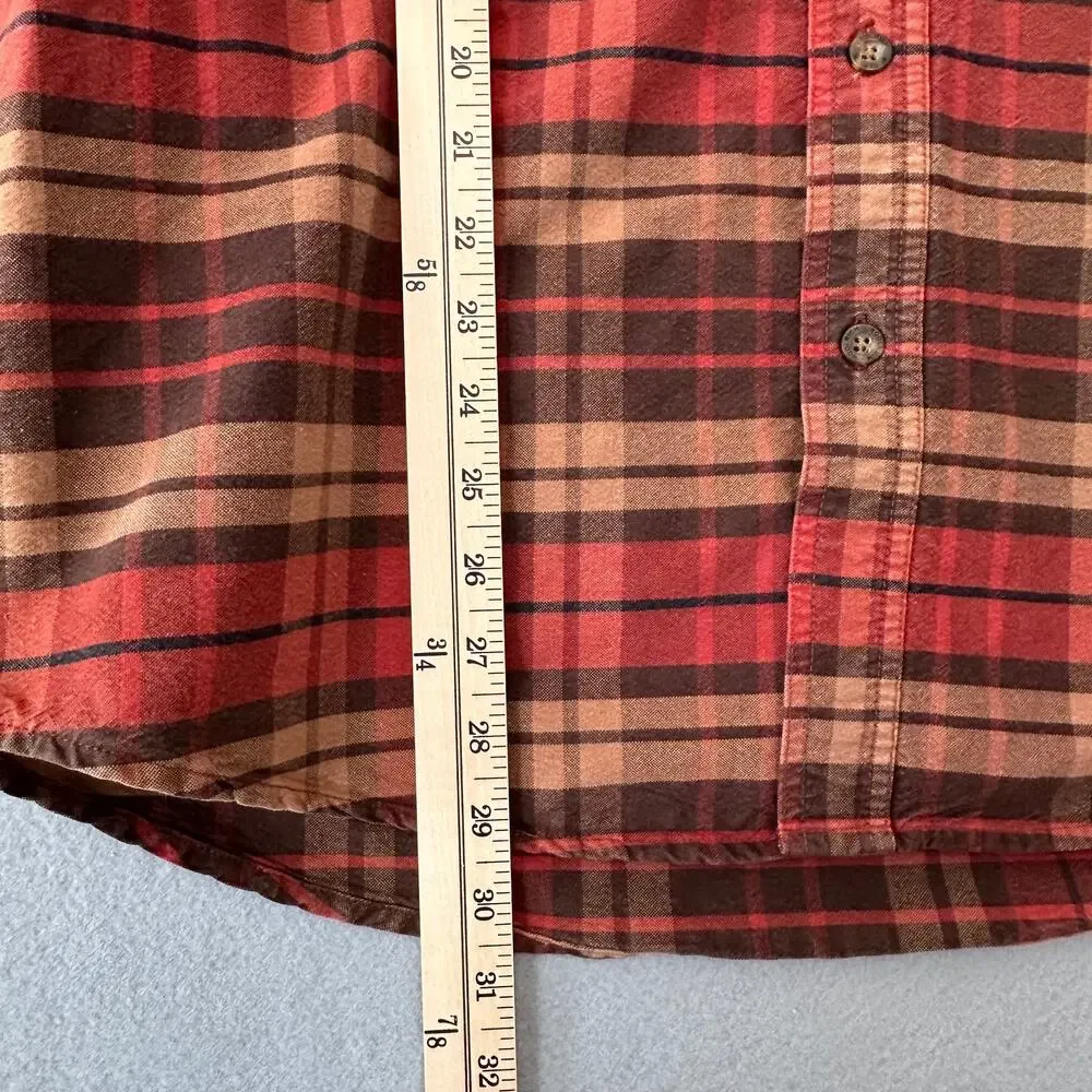 Woolrich Mens Large Red Orange Brown Plaid Classic Long Sleeve Button Work Shirt - Picture 12 of 14